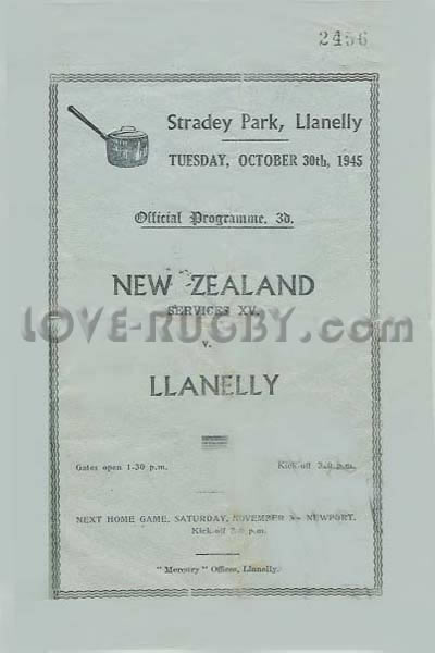 1945 Llanelli v New Zealand  Rugby Programme